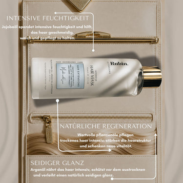 Before-and-after effect of the Intensive Hair Mask deep care for glossy, smooth hair – Rubin Extensions®