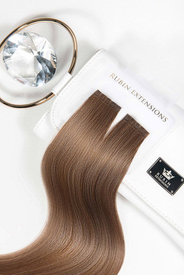 Premium packaging for Pro-Deluxe keratin strands in Natural Golden Brown – Rubin Extensions®