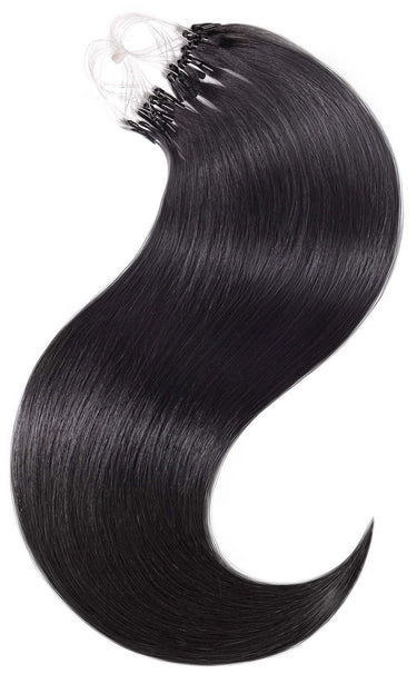 Natural microring strands in deep Black for thick, long human hair – Rubin Extensions®