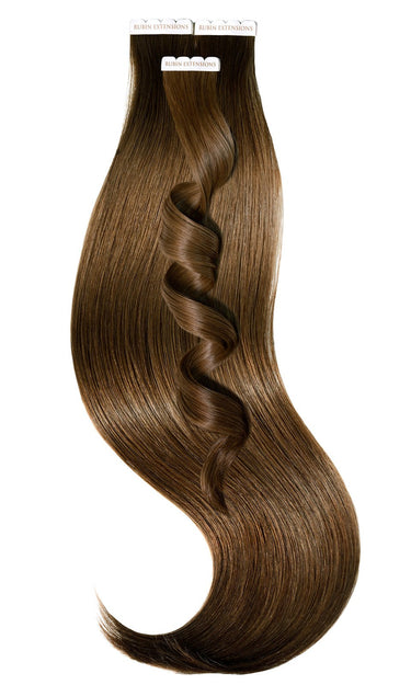 Full view of Natural Golden Brown invisible tape-in extensions, Excellence Line, 35–55 cm – Rubin Extensions®
