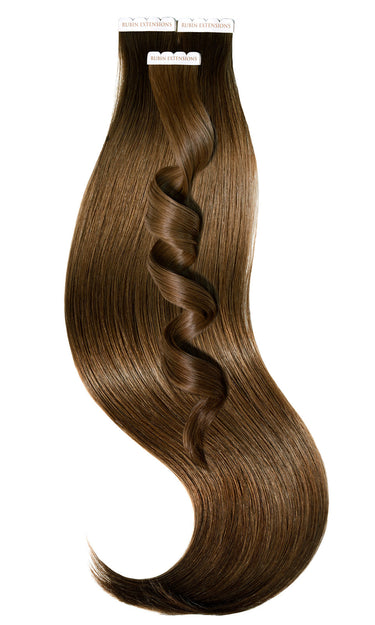 Natural Golden Brown Premium Line tape-in extensions, invisible adhesive strip method, 50 g set – Rubin Extensions®