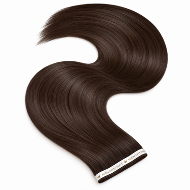 Genius Wefts Tape-in Echthaar Extensions in Dark-Chocolate – geschwungene Haartresse, Premium Line – Rubin Extensions®