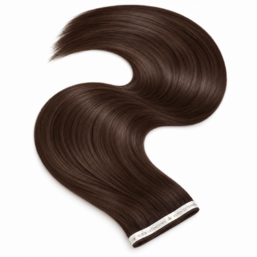 Genius Wefts Tape-in Echthaar Extensions in Kastanien-Dunkelbraun – geschwungene Haartresse, Premium Line – Rubin Extensions®