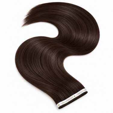 Genius Wefts Tape-in Echthaar Extensions in Schoko-Dunkelbraun – geschwungene Haartresse, Premium Line – Rubin Extensions®