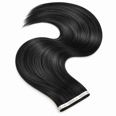 Genius Wefts Tape-in Echthaar Extensions in Schwarz – geschwungene Haartresse, Premium Line – Rubin Extensions®