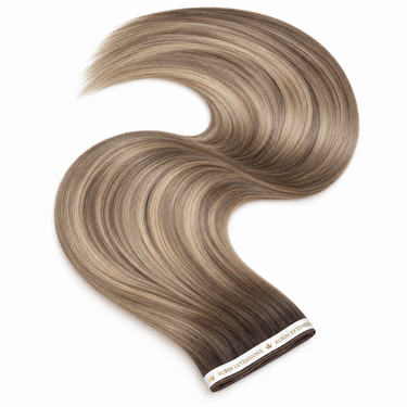 Genius Wefts Tape-in Echthaar Extensions in Smokey-Ash – geschwungene Haartresse, Premium Line – Rubin Extensions®