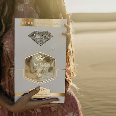Diamond Line gift packaging for Light Brown Caramel clip-in extensions – Rubin Extensions®