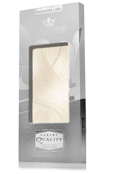 Elegant gift packaging for Golden Blonde clip-in extensions, Fashion Line – Rubin Extensions®