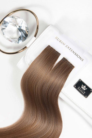 Natural Golden Brown Excellence Line keratin bond extensions, 35–55 cm, Remy human hair – Rubin Extensions®
