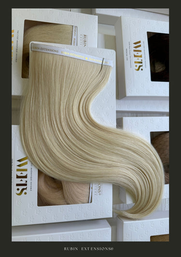 Bandes de cheveux - Genius Wefts - Extensions adhésives cheveux naturels Blond platine Premium Line