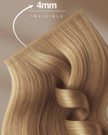 Close-up of glossy Chocolate Dark Brown ends, Remy quality tape-in extensions – Rubin Extensions®