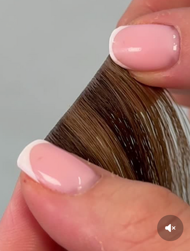 Close-up of the root, Chestnut Dark Brown tape-in extensions, 100% human hair – Rubin Extensions®